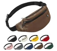Frenou Marsupio con 4 tasche con cerniera, borsa a tracolla per donna e uomo, borsa a tracolla con tracolla regolabile per viaggi, corsa, escursionismo, camminata, allenamento, marrone, 1L Marrone,