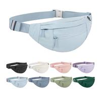Frenou Marsupio grande con 4 tasche con cerniera, marsupio per donne e uomini, borsa a tracolla con tracolla regolabile per viaggi, corsa, escursionismo, camminata, allenamento, azzurro