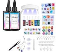 Frenshion Kit di resina UV con luce, 113Pcs Resina Gioielli Making Kit con 200g Fast Cure Clear Hard Low Odor UV Resina, pigmento di colore, accessori in resina, UV Resina Starter Kit