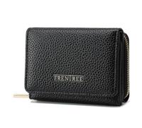 Frentree Portafoglio da donna con chiusura lampo, 8 scomparti per carte di credito, portafoglio, compatto, con scomparto per documenti, elegante e adatto all'uso quotidiano, Nero , Casual