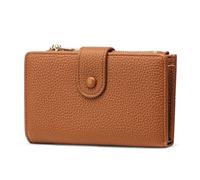Frentree Portafoglio da donna con protezione RFID, effetto vera pelle, grande scomparto per monete, con chiusura lampo, bottone a pressione, confezione regalo inclusa, marrone, Casual