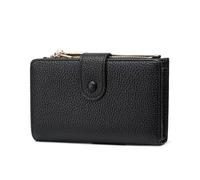 Frentree Portafoglio da donna con protezione RFID, effetto vera pelle, grande scomparto per monete, con chiusura lampo, bottone a pressione, confezione regalo inclusa, Nero , Casual