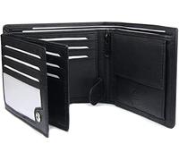 Frentree® Portafoglio da uomo in pelle nappa con protezione RFID, 12 scomparti per carte di credito, formato orizzontale, nero, Nero , Formato orizzontale