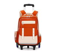 FREOJGU Zaino Trolley Zaino scolastico con ruote for ragazze, zaino impermeabile con ruote, trolley for la scuola media(Ornage,6 wheel)