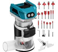 Fresa a batteria compatibile con batteria Makita da 18 V, fresa per bordi senza spazzole da 800 W, fresa portatile per la lavorazione del legno, taglierina a batteria con 16 pezzi da 1/4" (senza