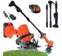 Fresa elettrica da giardino, micro fresa manuale con asta telescopica e batterie, profondità di lavoro e larghezza di 10 cm, mini rotavatore per diserbo e coltivazione efficaci