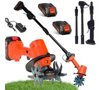Fresa elettrica da giardino senza fili, micro fresa manuale con asta telescopica e 2 batterie, profondità di lavoro e larghezza di 10 cm, rotavatore per terreno per agricoltura