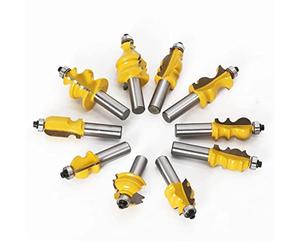 Fresa per legno, 10 pezzi, codolo da 12 mm, per stampaggio architettonico, corrimano, router, set di punte per alloggiamento di base CNC, per lavorazione del legno, fresa facciale