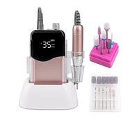 Fresa per unghie, Portatile Base Desktop Cordless Nail Drill Machine 35000 RPM Ricaricabile Manicure Lima for unghie elettrica Wireless Oro rosa(Gold Set)