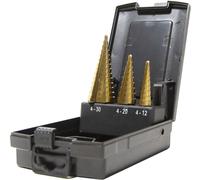 FRESA PUNTA SVASATORE CONICO A GRADINI PER METALLO SET 3PZ 4/12 4/20 4/30 KRINO