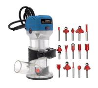 Fresatrice Elettrica 2000W, 6 Velocità Regolabili Fino a 40000 RPM, Router Legno con 15 Frese da 6.35mm, Guida Parallela e di Rifilatura, per Intaglio, Piallatura, Smussatura