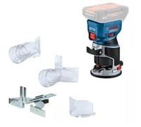 Bosch Professional 18V System Rifilatore a batteria GKF 18V-8 (incl. guida parallela, 2 adattatori aspiratore rifilatura, protezione trucioli, pinza da 8 mm, chiave, senza batteria/caricabatteria)