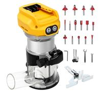 Fresatrice Verticale compatibile con Dewalt 20V batteria (Senza batterie), fresatura per legno senza spazzole 1300W con 6 velocità, guida dritta, ruota guida, 15 punte e condotto antipolvere