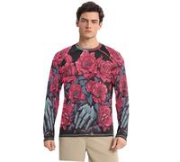 Fresca Opera d'Arte Ad Acquerello Nero Lilla Rosso Maglia Rash Guard Uomo Girocollo con Protezione Solare UPF 50+,Manica Lunga per Pesca Corsa Outdoor