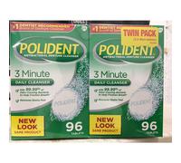 Freschezza migliorata alla tripla menta - Detergente antibatterico per protesi Polident da 3 minuti, 96 compresse per scatola (confezione da 2)