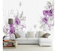 Freschi Belli Sognanti Sognanti Fiori Di Giglio Viola 3D Carta da Parati Tessuto in Seta Ufficio Sala Pranzo Divano Camera Soggiorno TV Sfondo Muro-300cm×210cm