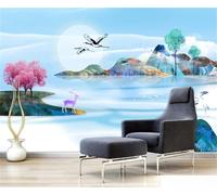 Fresco Acquerellato Paesaggio Astratto Volo Degli Uccelli Alce Carta Da Parati 3D Seta lusso Studio Sala Pranzo Divano Camera Per Mobili Letto Soggiorno Tv Muro-300cm×210cm