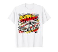 Fresco Anime Sport Auto Giapponese Bruciare Il Sreet Race Car Maglietta