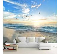 Fresco Bellissimo Cielo Blu Nuvole Bianche Spiagge E Uccelli 3D Carta da Parati Tessuto in Seta Ufficio Sala Pranzo Divano Camera Soggiorno TV Sfondo Muro-250cm×170cm