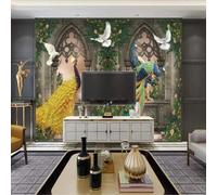 Fresco Bello Arte Archi Pavoni Uccelli In Volo 3D Carta da Parati Premium Aspetto Della Seta Studio Soggiorno Camera Letto Parete Divano Muro-300cm×210cm