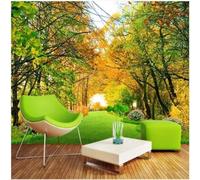 Fresco Bello Autunno Bosco Prato Sentiero 3D Carta da Parati Premium Aspetto Della Seta Studio Soggiorno Camera Letto Parete Divano Muro-350cm×256cm