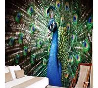 Fresco Bello Colorato Pavone Che Apre La Coda Piume Brillante 3D Carta da Parati Premium Aspetto Della Seta Studio Soggiorno Camera Letto Parete Divano Muro-250cm×170cm