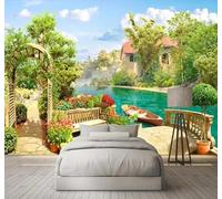 Fresco Bello Giardino Lago Paesaggio Moderna Carta Da Parati 3D Seta Pregiata Testurizzata Ideale Per La Camera Letto Del Soggiorno-430cm×300cm