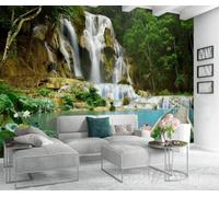 Fresco Bello Loto Cascata Bosco Fiume 3D Carta Da Parati Facile Installare Mobili Sfondi Ufficio Divano Camera Letto Sfondo Decorazione Murale-150cm×105cm