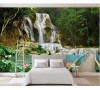 Fresco Bello Loto Cascata Bosco Fiume Carta Da Parati 3D Seta lusso Studio Sala Pranzo Divano Camera Per Mobili Letto Soggiorno Tv Muro-200cm×140cm