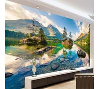 Fresco Bello Montagne Acqua Che Scorre Cielo Natura 3D Carta da Parati Premium Aspetto Della Seta Studio Soggiorno Camera Letto Parete Divano Muro-300cm×210cm