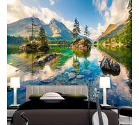 Fresco Bello Montagne Acqua Che Scorre Cielo Natura 3D Carta da Parati Tessuto in Seta Ufficio Sala Pranzo Divano Camera Soggiorno TV Sfondo Muro-350cm×256cm