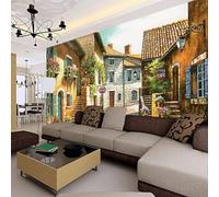 Fresco Bello Piccola Città Vintage Case Sentieri Fiori Moderna Carta Da Parati 3D Seta Pregiata Testurizzata Ideale Per La Camera Letto Del Soggiorno-300cm×210cm