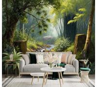 Fresco Boschetto Di Bambù Foresta Ruscello Luce Del Sole Moderna Carta Da Parati 3D Seta Pregiata Testurizzata Ideale Per La Camera Letto Del Soggiorno-200cm×140cm