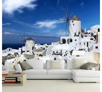 Fresco Cielo Azzurro Mulino A Vento Architettura Paesaggio Carta Da Parati 3D Seta lusso Studio Sala Pranzo Divano Camera Per Mobili Letto Soggiorno Tv Muro-300cm×210cm