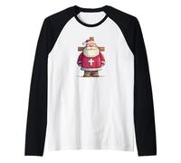 Fresco Cristo Babbo Natale con Croce per la Notte di Natale Maglia con Maniche Raglan