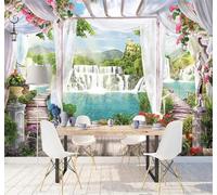 Fresco Da Sogno Bello Cascata Paese Delle Meraviglie Balcone Moderna Carta Da Parati 3D Seta Pregiata Testurizzata Ideale Per La Camera Letto Del Soggiorno-350cm×256cm