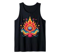 Fresco Design Hippie. Girasole Dentro Una Fiamma, Cuore, colorato Canotta