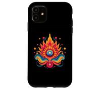 Fresco design hippie. girasole dentro una fiamma, cuore, colorato Custodia per iPhone 11