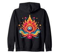 Fresco Design Hippie. Girasole Dentro Una Fiamma, Cuore, colorato Felpa con Cappuccio