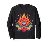 Fresco Design Hippie. Girasole Dentro Una Fiamma, Cuore, colorato Maglia a Manica