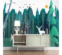 Fresco Disegnato A Mano Foresta Alce Sole Volo degli Uccelli Di Preda 3D Carta Da Parati Facile Installare Mobili Sfondi Ufficio Divano Camera Letto Sfondo Decorazione Murale-400cm×280cm