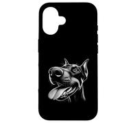 Fresco dobermann che attacca la lingua fuori in una faccia giocosa di sfida Custodia per iPhone 16