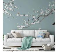 Fresco E Bellissimo Fiore Di Prugna Ramo Volo degli Uccelli Farfalla 3D Carta Da Parati Seta Testurizzata Alta Qualità Soggiorno Divano Camera Letto Pranzo Casa Muro-350cm×256cm