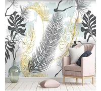 Fresco Elegante Oro Linea Foglia Di Banano Piuma 3D Carta Da Parati Facile Installare Mobili Sfondi Ufficio Divano Camera Letto Sfondo Decorazione Murale-150cm×105cm