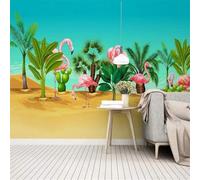 Fresco Estetico Verde Piante Deserto Fenicotteri 3D Carta da Parati Tessuto in Seta Ufficio Sala Pranzo Divano Camera Soggiorno TV Sfondo Muro-350cm×256cm