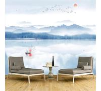 Fresco Inchiostro Paesaggio Barca Alba Uccelli Volanti 3D Carta da Parati Tessuto in Seta Ufficio Sala Pranzo Divano Camera Soggiorno TV Sfondo Muro-430cm×300cm