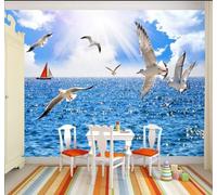 Fresco Mare Barca A Vela Volo degli Uccelli Volo Moderna Carta Da Parati 3D Seta Pregiata Testurizzata Ideale Per La Camera Letto Del Soggiorno-300cm×210cm