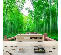 Fresco Minimalista Verde Boschetto Di Bambù Ponte Di Legno Moderna Carta Da Parati 3D Seta Pregiata Testurizzata Ideale Per La Camera Letto Del Soggiorno-200cm×140cm
