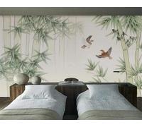 Fresco Minimalista Verde Boschetto Di Bambù Volo degli Uccelli In Volo Moderna Carta Da Parati 3D Seta Pregiata Testurizzata Ideale Per La Camera Letto Del Soggiorno-300cm×210cm