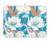 Fresco Motivo Floreale Bianco Blu Art Deco Style Stuoia da Cucina per Contatore Piatto Stuoia di essiccazione Piatto Stuoia XL 18 x 24